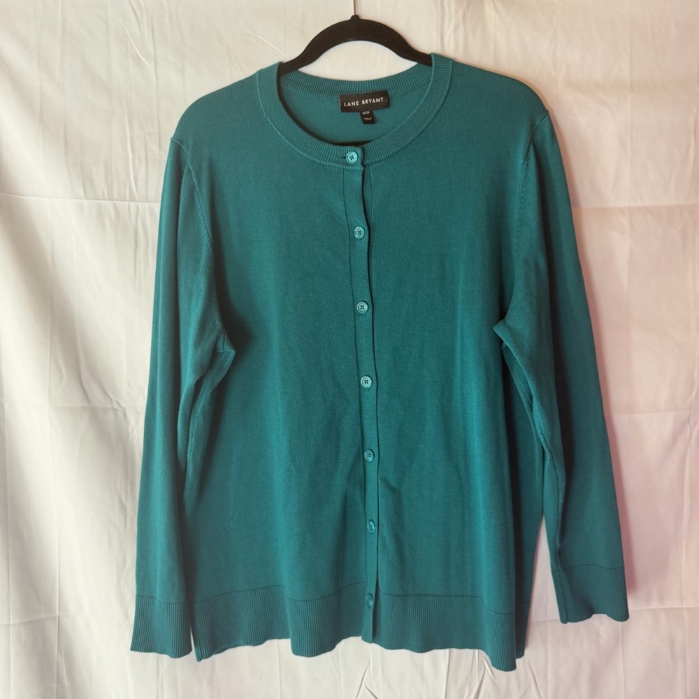 Lane Bryant Teal Long Sleeve Button Front Crewneck Cardigan Sweater Plus 14/16
